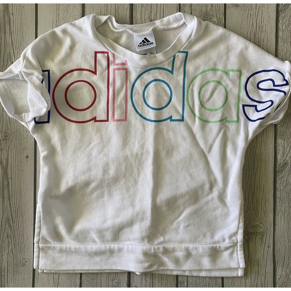 ADIDAS Girls White Shirt Shirt Sleeve Size 7/8 Multicolor